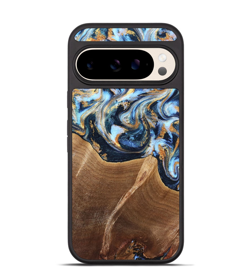 Pixel 10 Wood Phone Case - Lenard (Teal & Gold, 827793)