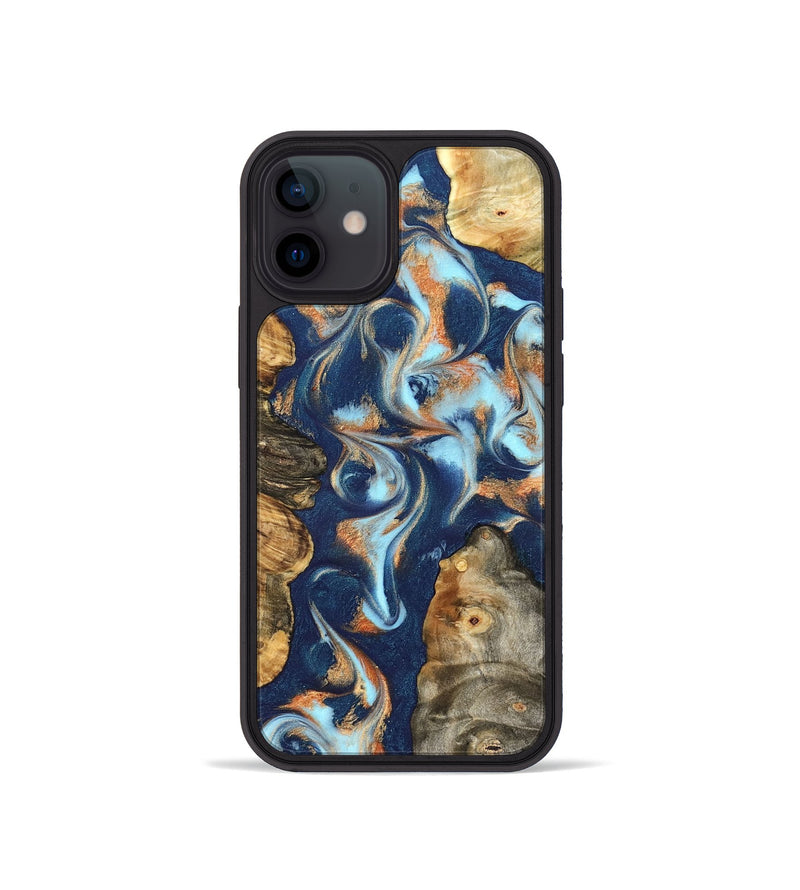 iPhone 12 mini Wood Phone Case - Johnnie (Teal & Gold, 827795)