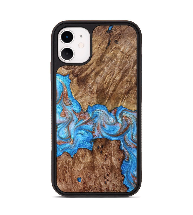iPhone 11 Wood Phone Case - Rebeca (Teal & Gold, 827796)