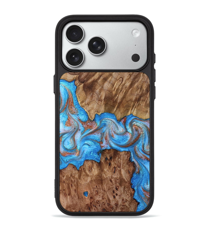 iPhone 18 Pro Max Wood Phone Case - Rebeca (Teal & Gold, 827796)