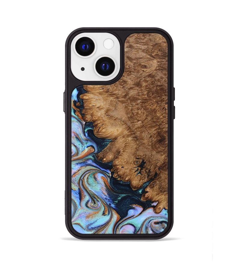 iPhone 13 Wood Phone Case - Winfred (Teal & Gold, 827797)