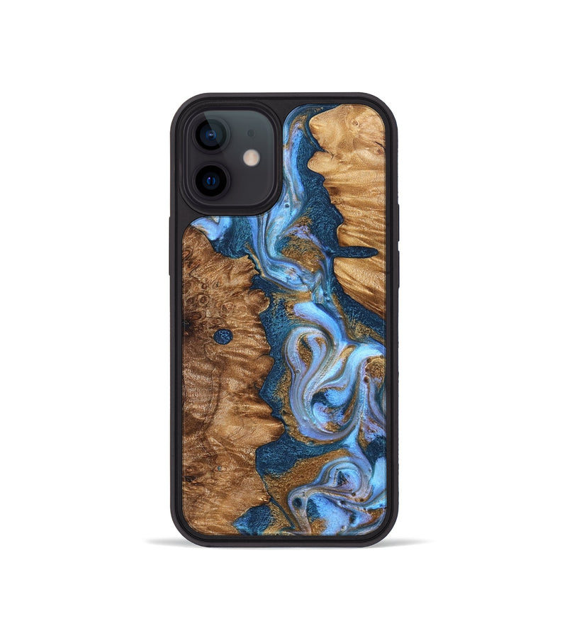 iPhone 12 mini Wood Phone Case - Casper (Teal & Gold, 827798)