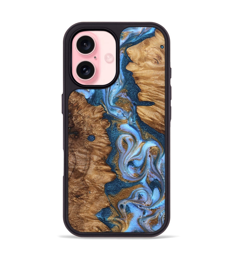 iPhone 16 Wood Phone Case - Casper (Teal & Gold, 827798)