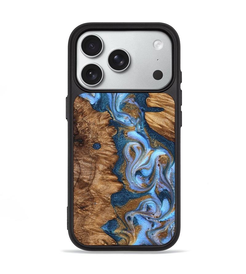 iPhone 18 Pro Wood Phone Case - Casper (Teal & Gold, 827798)