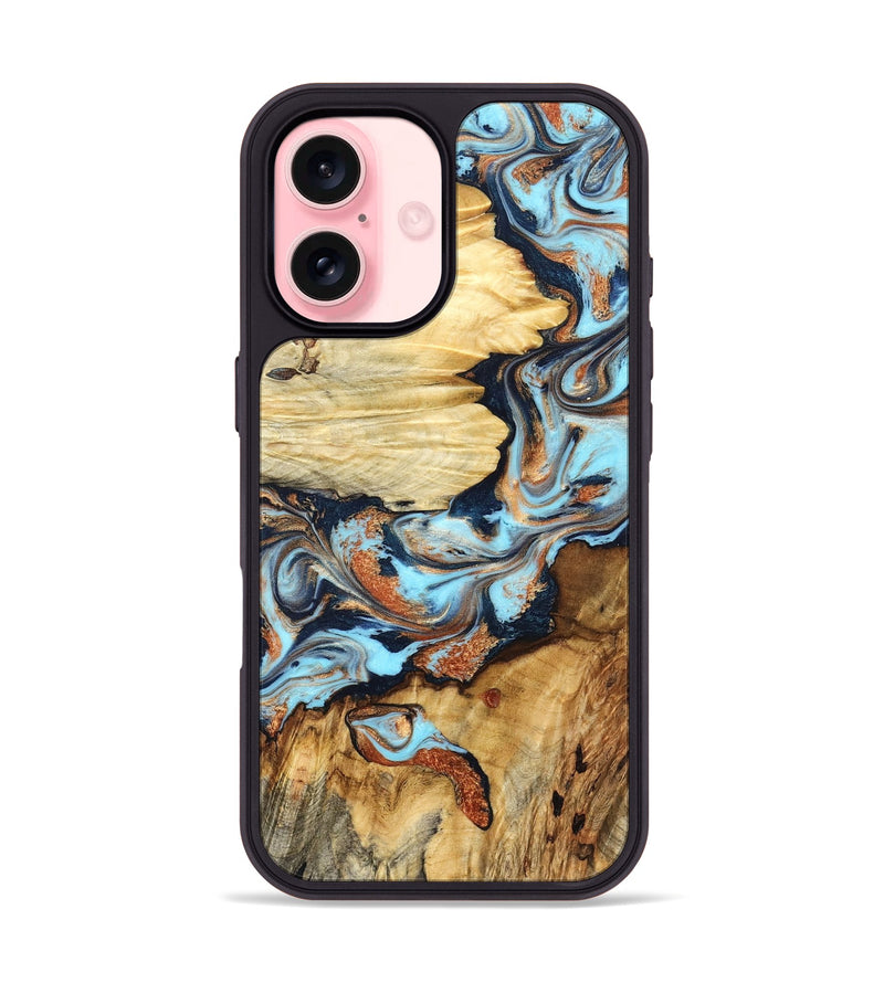 iPhone 16 Wood Phone Case - Alecia (Teal & Gold, 827799)