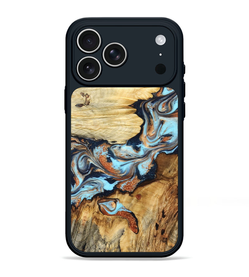 iPhone 17 Pro Max Wood Phone Case - Alecia (Teal & Gold, 827799)