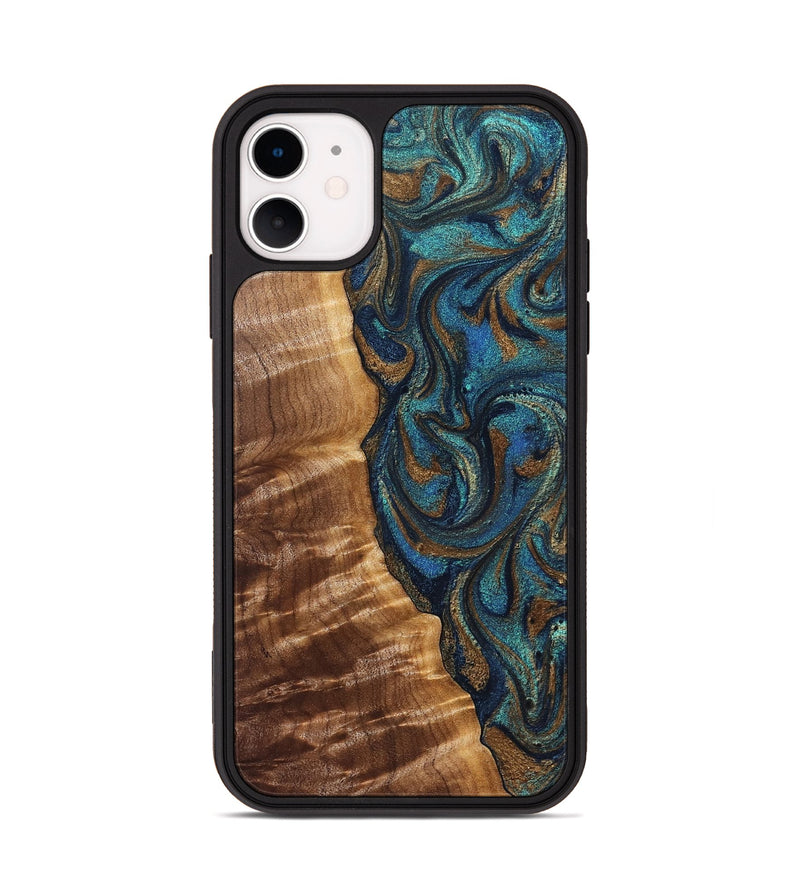 iPhone 11 Wood Phone Case - Lavinia (Teal & Gold, 827800)