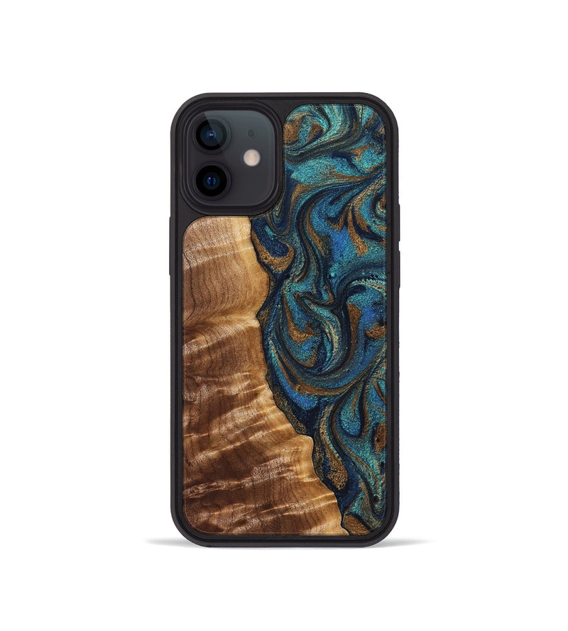 iPhone 12 mini Wood Phone Case - Lavinia (Teal & Gold, 827800)