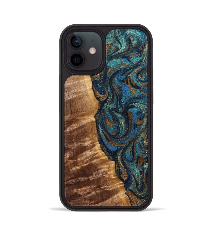 iPhone 12 Wood Phone Case - Lavinia (Teal & Gold, 827800)