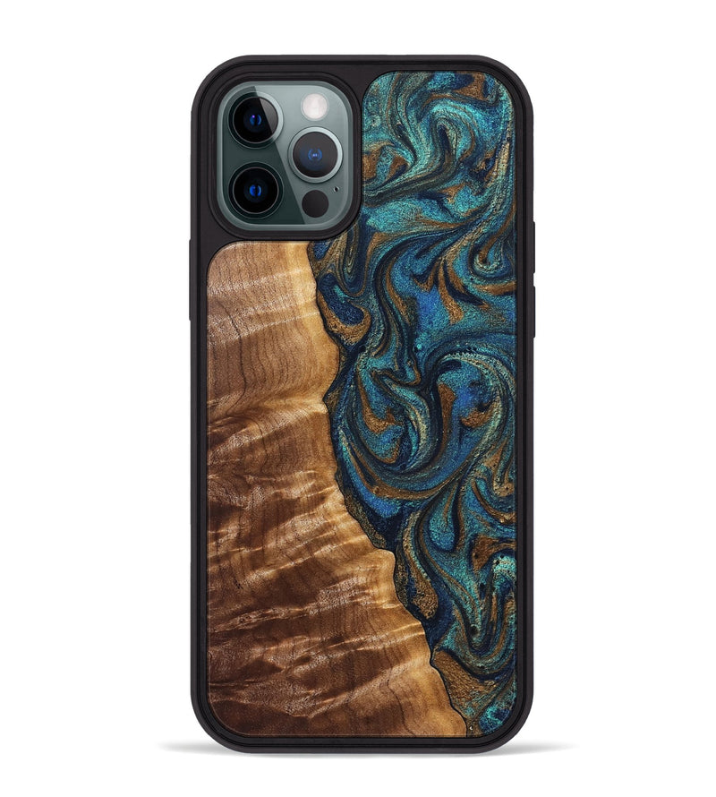 iPhone 12 Pro Max Wood Phone Case - Lavinia (Teal & Gold, 827800)