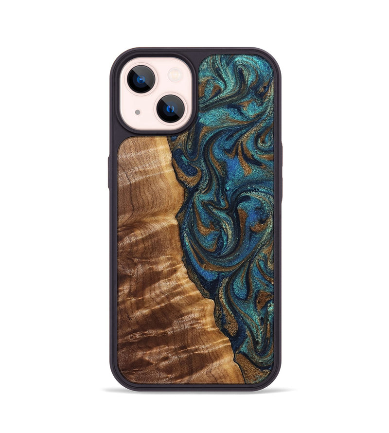 iPhone 14 Wood Phone Case - Lavinia (Teal & Gold, 827800)