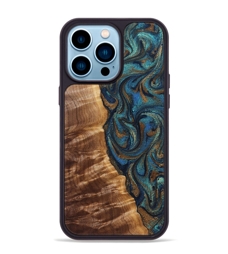 iPhone 14 Pro Max Wood Phone Case - Lavinia (Teal & Gold, 827800)