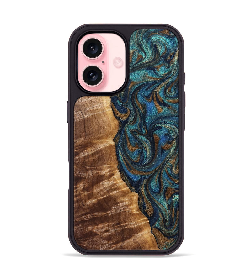 iPhone 16 Wood Phone Case - Lavinia (Teal & Gold, 827800)