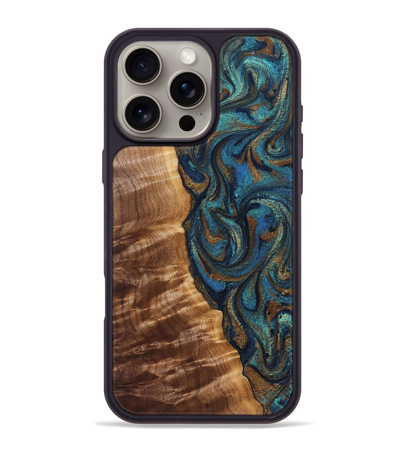 iPhone 16 Pro Max Wood Phone Case - Lavinia (Teal & Gold, 827800)