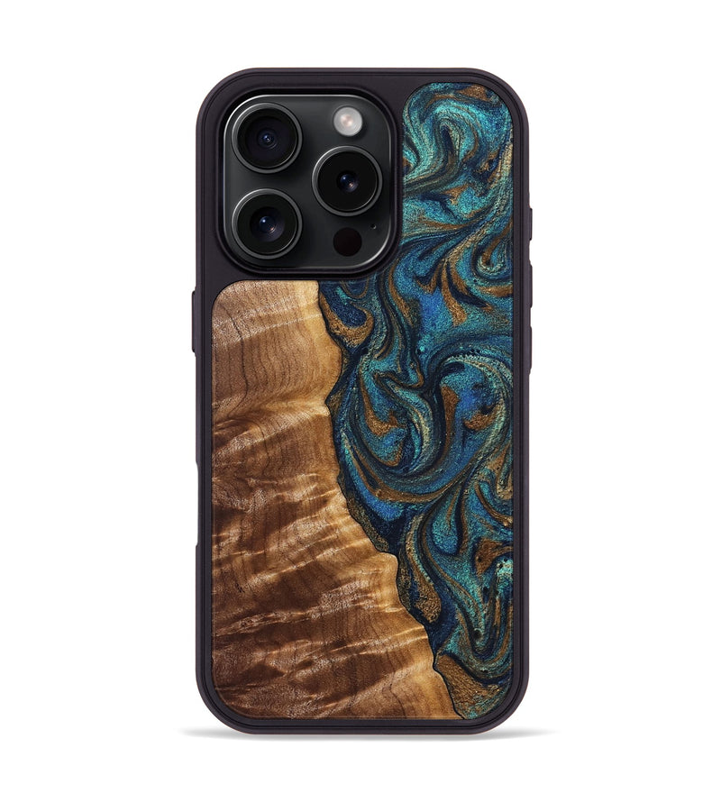 iPhone 16 Pro Wood Phone Case - Lavinia (Teal & Gold, 827800)