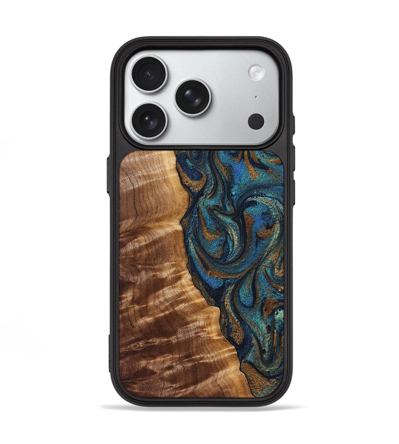 iPhone 18 Pro Wood Phone Case - Lavinia (Teal & Gold, 827800)