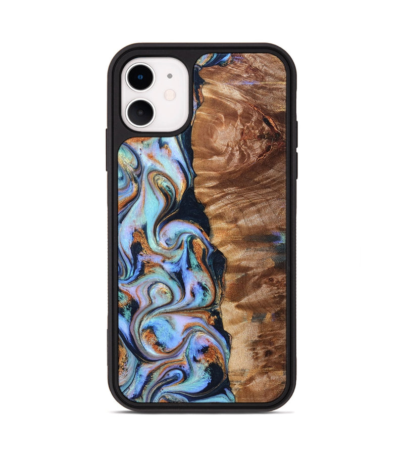 iPhone 11 Wood Phone Case - Verla (Teal & Gold, 827801)