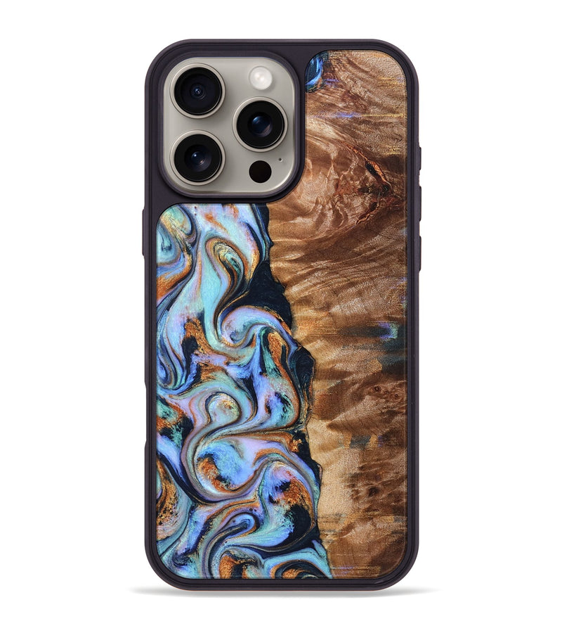 iPhone 16 Pro Max Wood Phone Case - Verla (Teal & Gold, 827801)