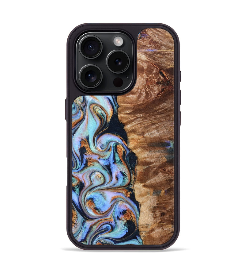 iPhone 16 Pro Wood Phone Case - Verla (Teal & Gold, 827801)