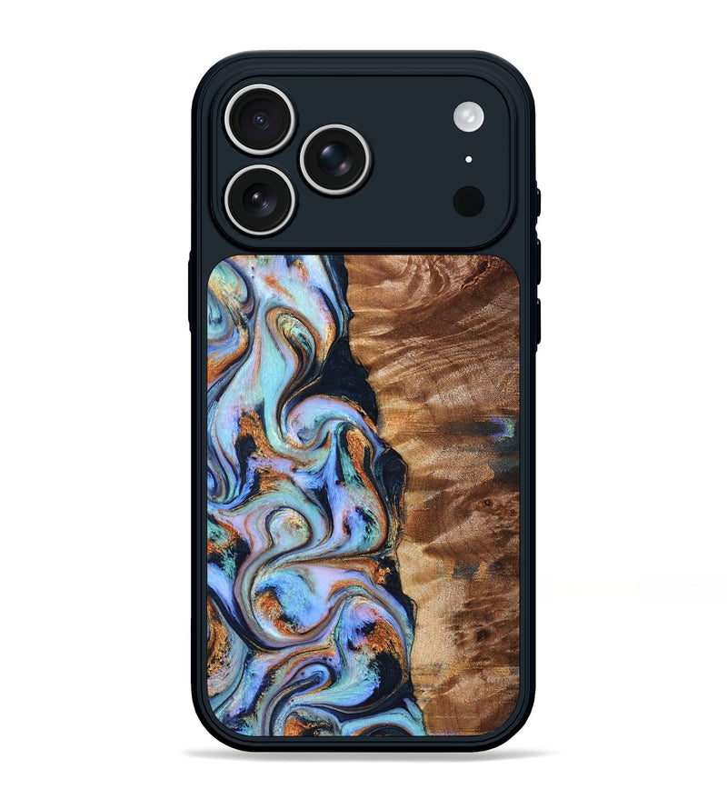 iPhone 17 Pro Max Wood Phone Case - Verla (Teal & Gold, 827801)