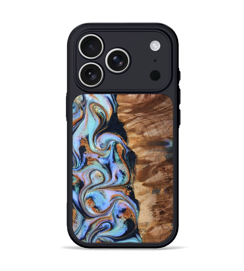 iPhone 17 Pro Wood Phone Case - Verla (Teal & Gold, 827801)