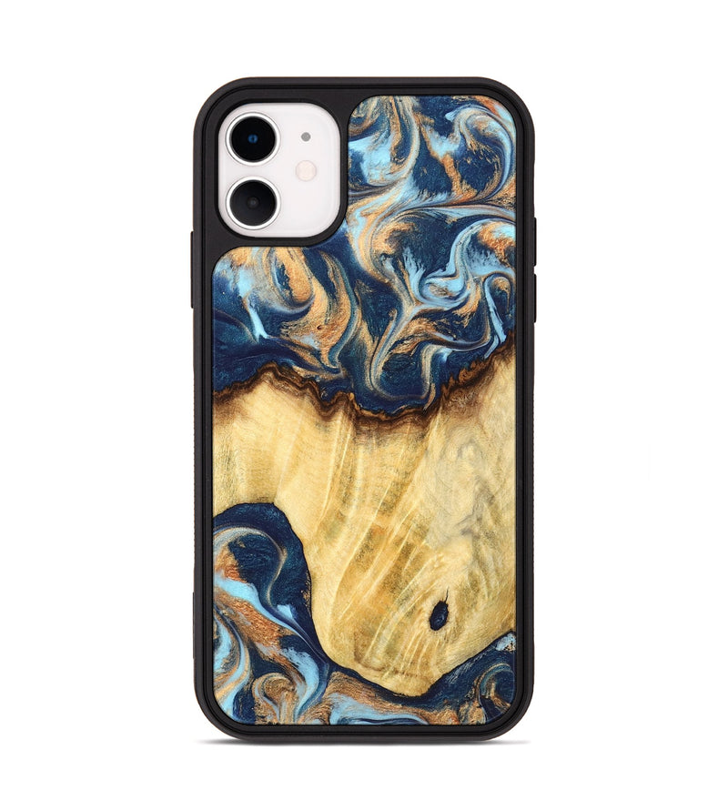 iPhone 11 Wood Phone Case - Ariel (Teal & Gold, 827802)