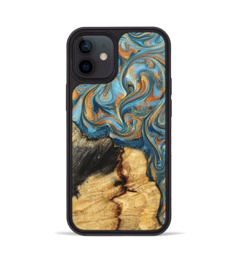 iPhone 12 Wood Phone Case - Dovie (Teal & Gold, 827803)