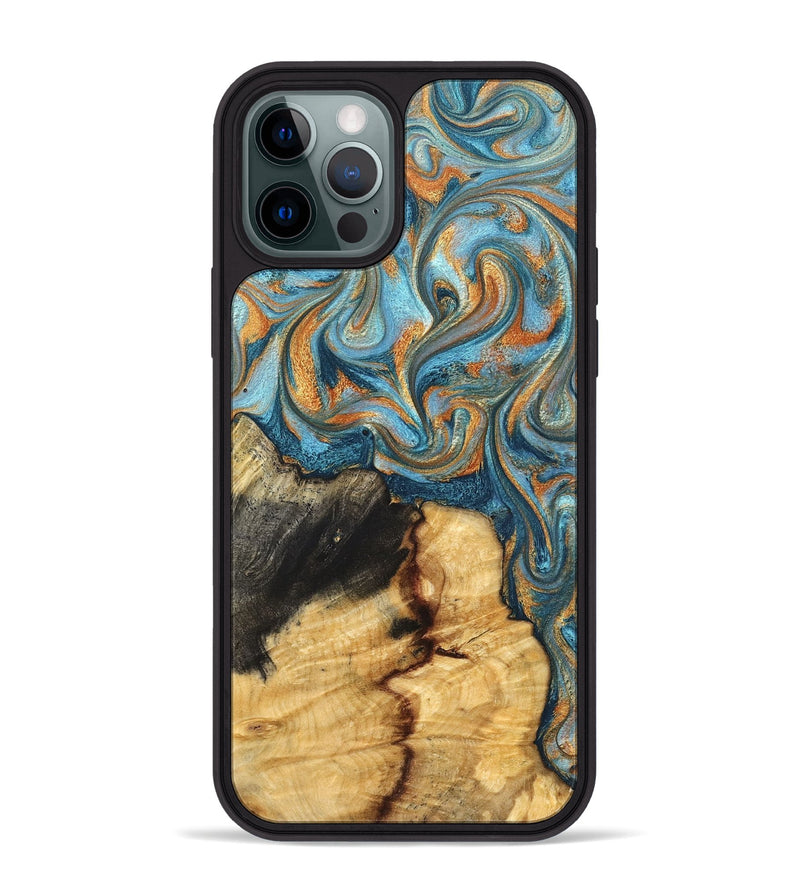 iPhone 12 Pro Max Wood Phone Case - Dovie (Teal & Gold, 827803)