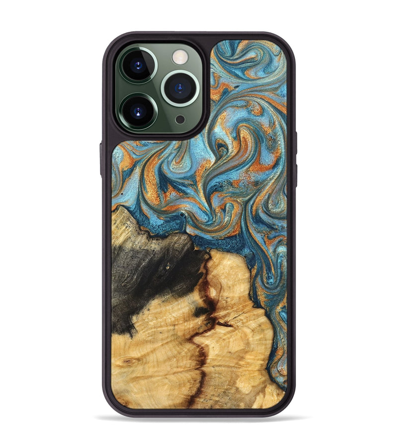 iPhone 13 Pro Max Wood Phone Case - Dovie (Teal & Gold, 827803)