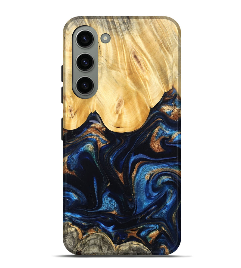 Galaxy S23 Plus Wood Live Edge Phone Case - Keegan (Teal & Gold, 827867)