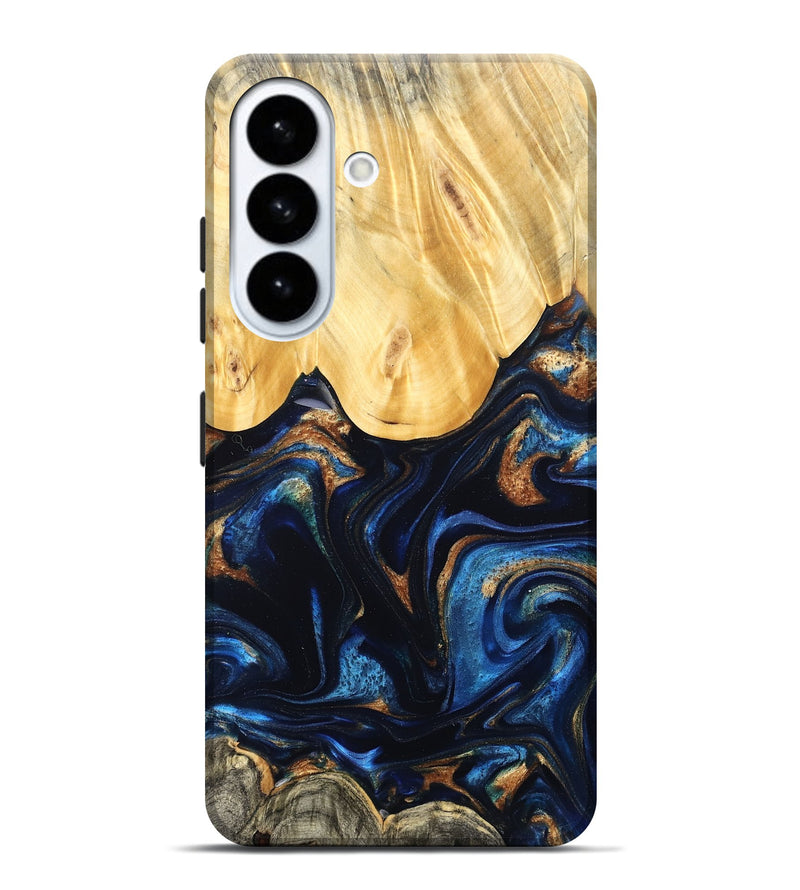 Galaxy S26 Plus Wood Live Edge Phone Case - Keegan (Teal & Gold, 827867)