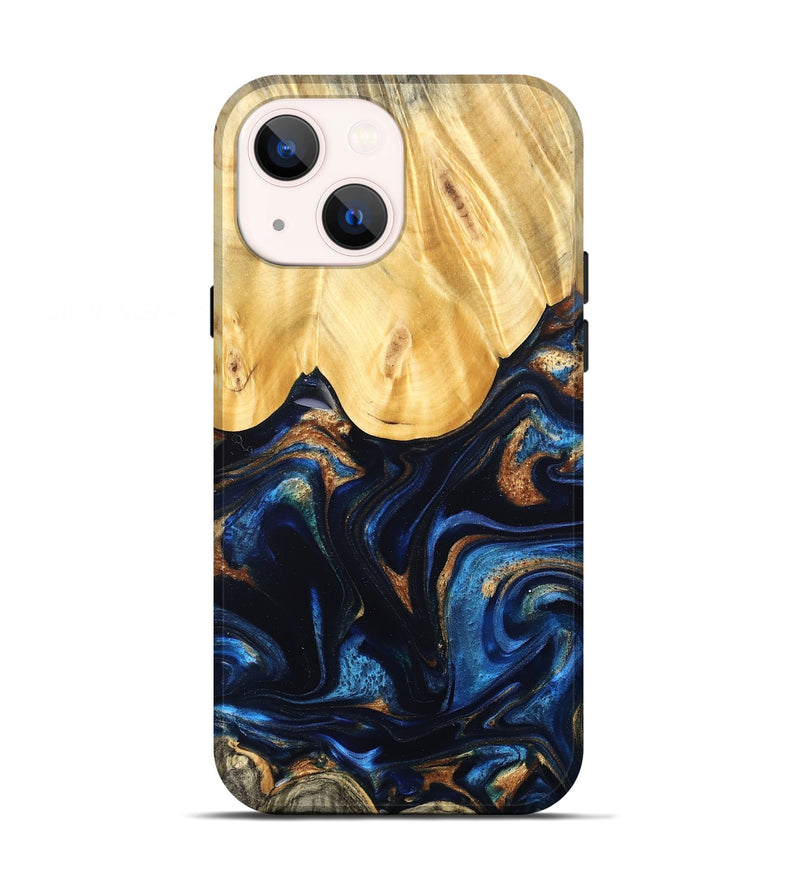 iPhone 13 Wood Live Edge Phone Case - Keegan (Teal & Gold, 827867)