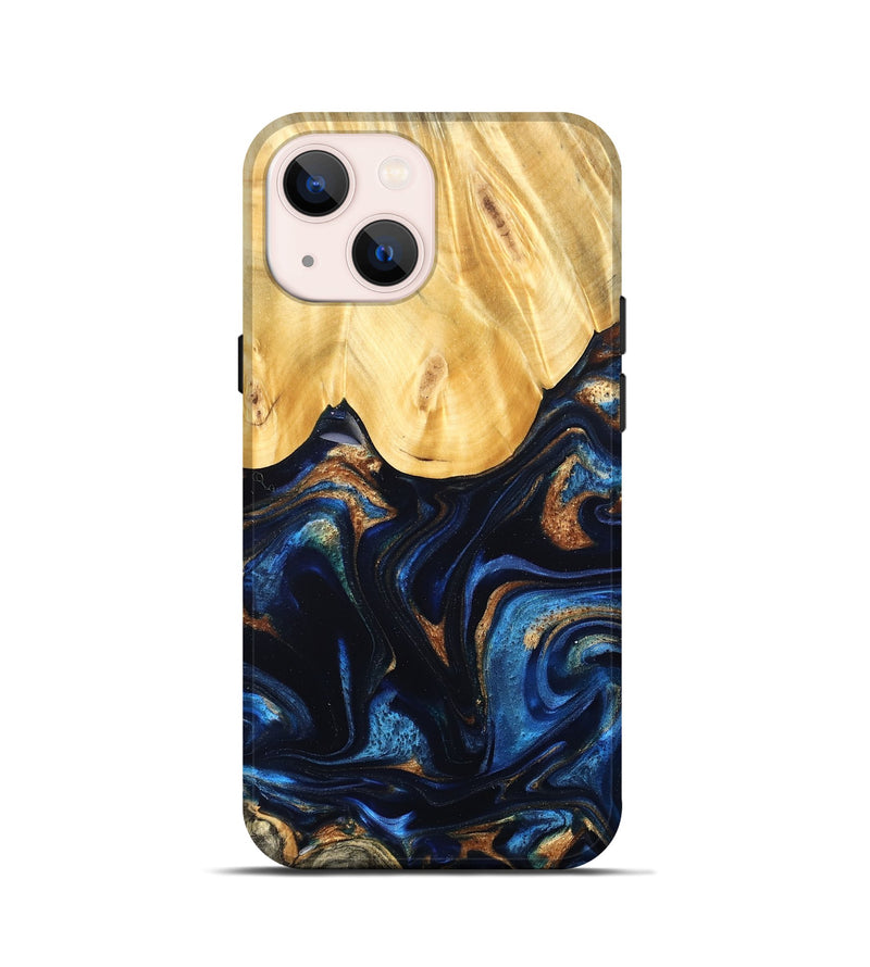 iPhone 13 mini Wood Live Edge Phone Case - Keegan (Teal & Gold, 827867)