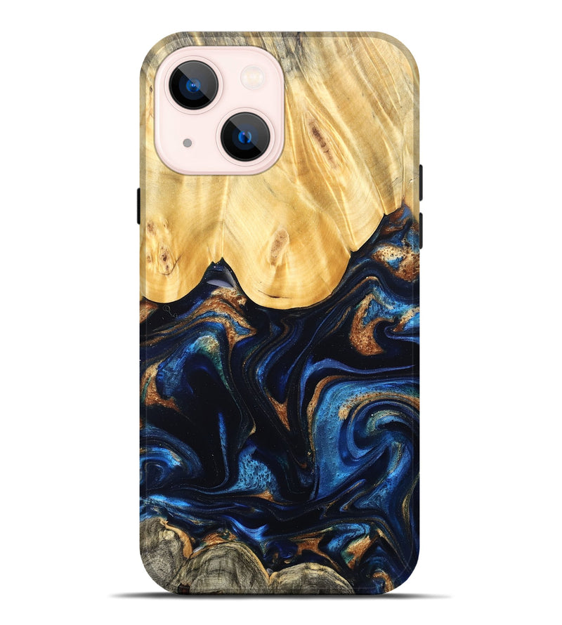 iPhone 14 Plus Wood Live Edge Phone Case - Keegan (Teal & Gold, 827867)