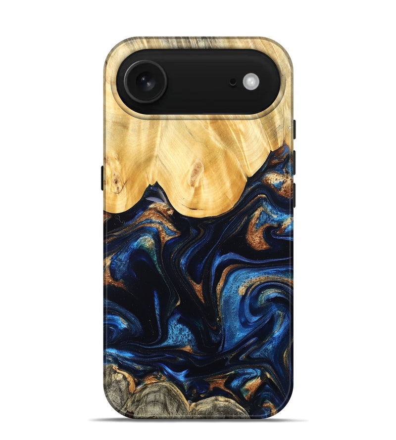 iPhone 17 Air Wood Live Edge Phone Case - Keegan (Teal & Gold, 827867)