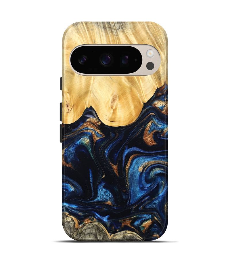 Pixel 10 Wood Live Edge Phone Case - Keegan (Teal & Gold, 827867)