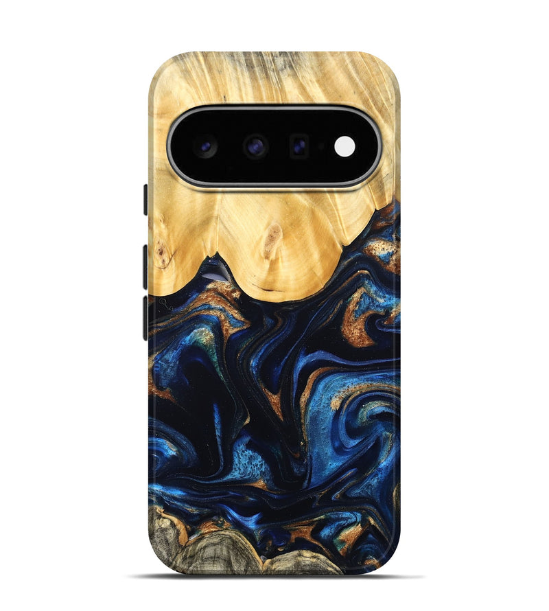 Pixel 11 Pro Wood Live Edge Phone Case - Keegan (Teal & Gold, 827867)