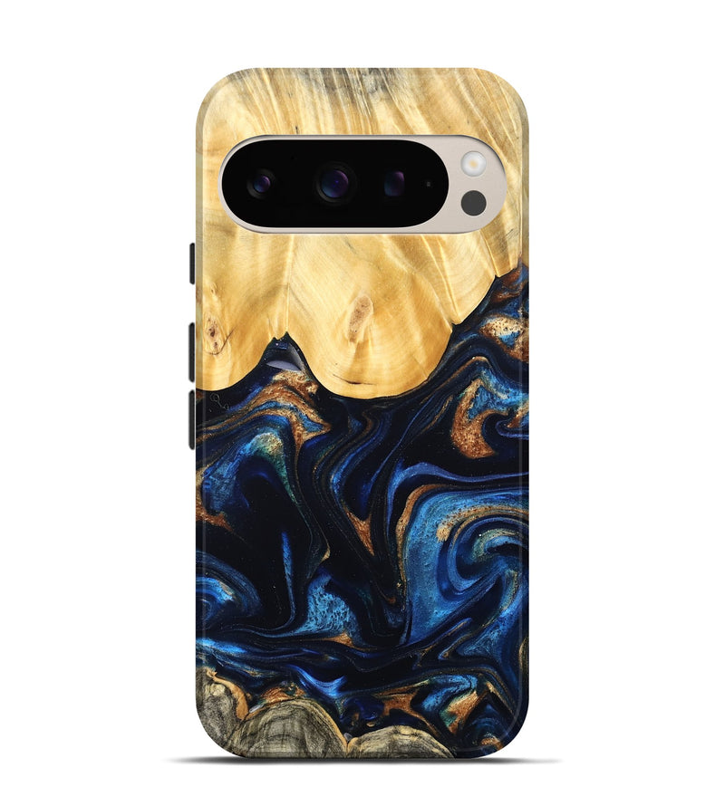 Pixel 9 Wood Live Edge Phone Case - Keegan (Teal & Gold, 827867)