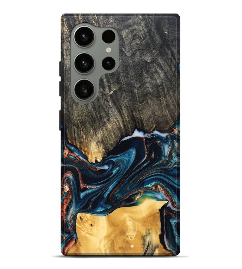 Galaxy S24 Ultra Wood Live Edge Phone Case - Maurice (Teal & Gold, 827874)