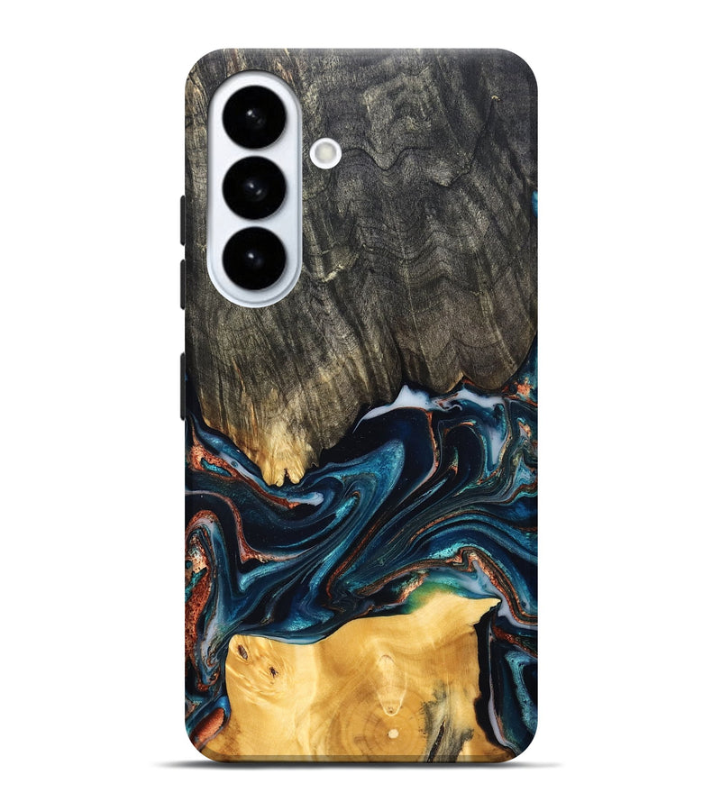 Galaxy S26 Plus Wood Live Edge Phone Case - Maurice (Teal & Gold, 827874)