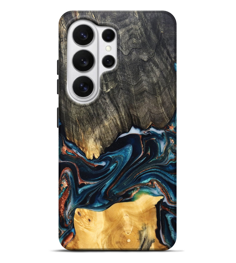 Galaxy S26 Ultra Wood Live Edge Phone Case - Maurice (Teal & Gold, 827874)