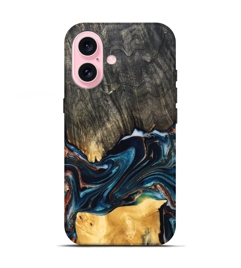 iPhone 17 Wood Live Edge Phone Case - Maurice (Teal & Gold, 827874)