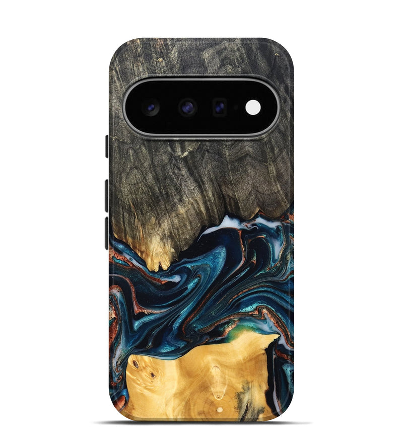 Pixel 11 Pro Wood Live Edge Phone Case - Maurice (Teal & Gold, 827874)
