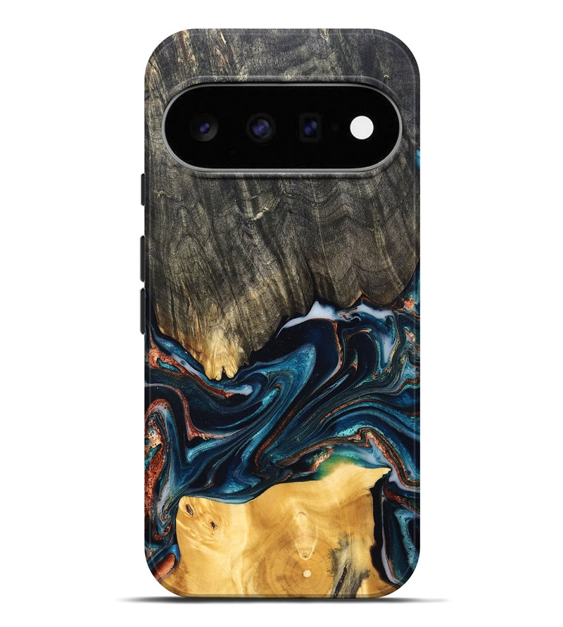 Pixel 11 Pro XL Wood Live Edge Phone Case - Maurice (Teal & Gold, 827874)