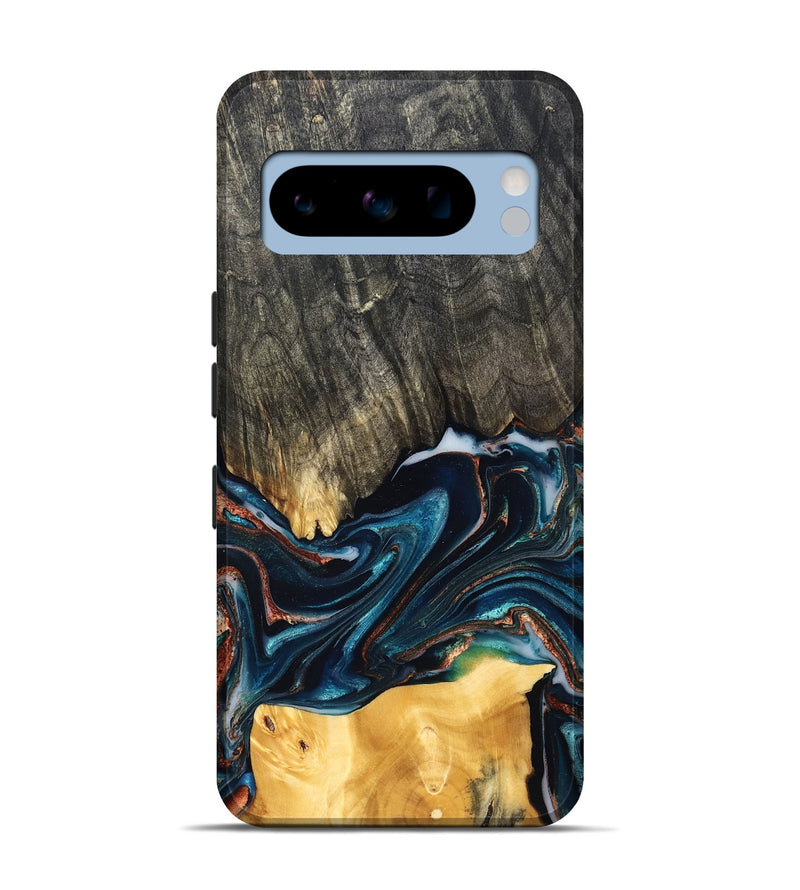 Pixel 8 Pro Wood Live Edge Phone Case - Maurice (Teal & Gold, 827874)