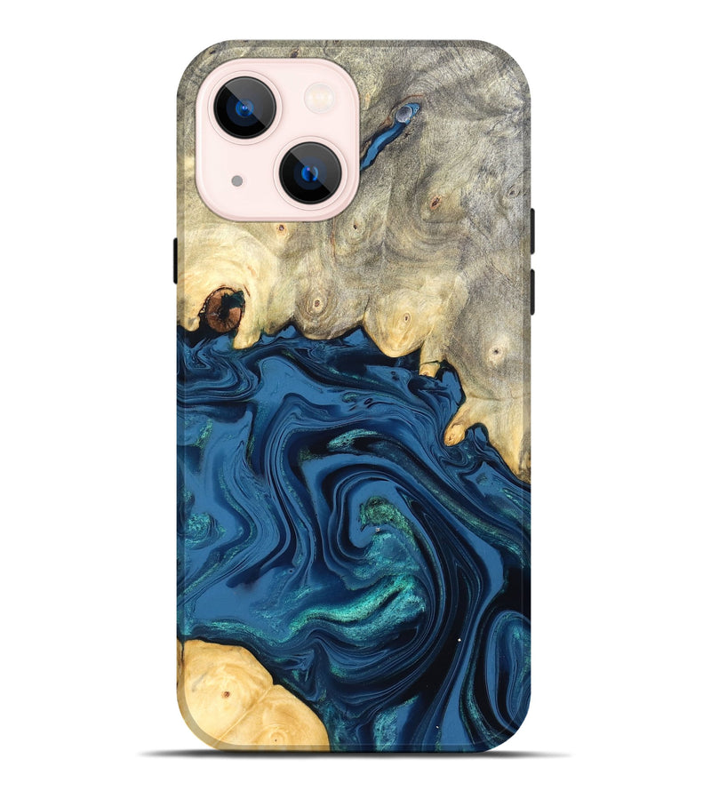 iPhone 14 Plus Wood Live Edge Phone Case - Lillian (Blue, 827876)