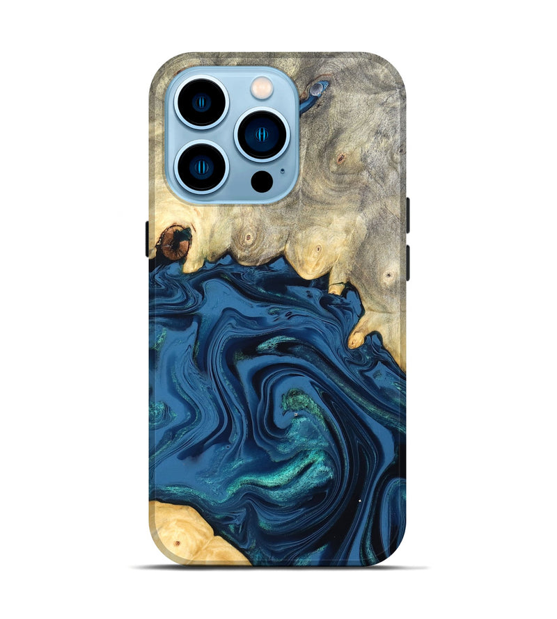 iPhone 14 Pro Wood Live Edge Phone Case - Lillian (Blue, 827876)