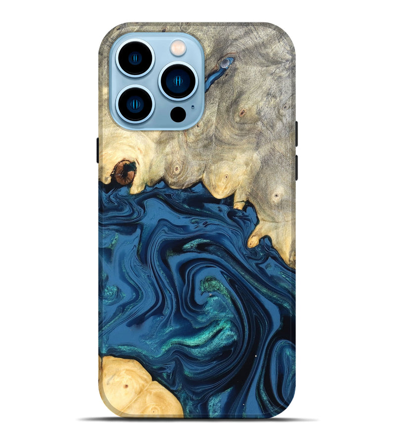 iPhone 14 Pro Max Wood Live Edge Phone Case - Lillian (Blue, 827876)
