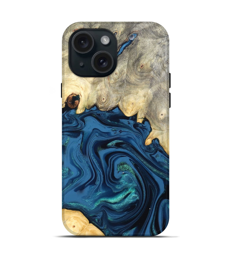iPhone 15 Wood Live Edge Phone Case - Lillian (Blue, 827876)