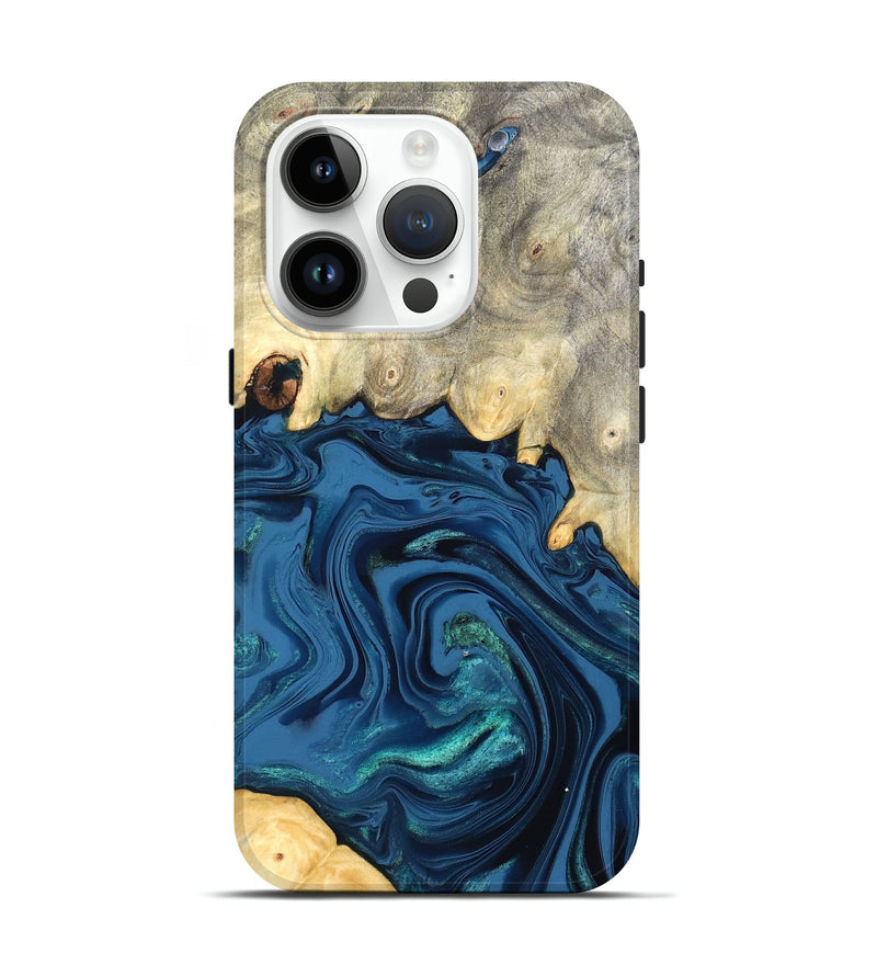 iPhone 15 Pro Wood Live Edge Phone Case - Lillian (Blue, 827876)